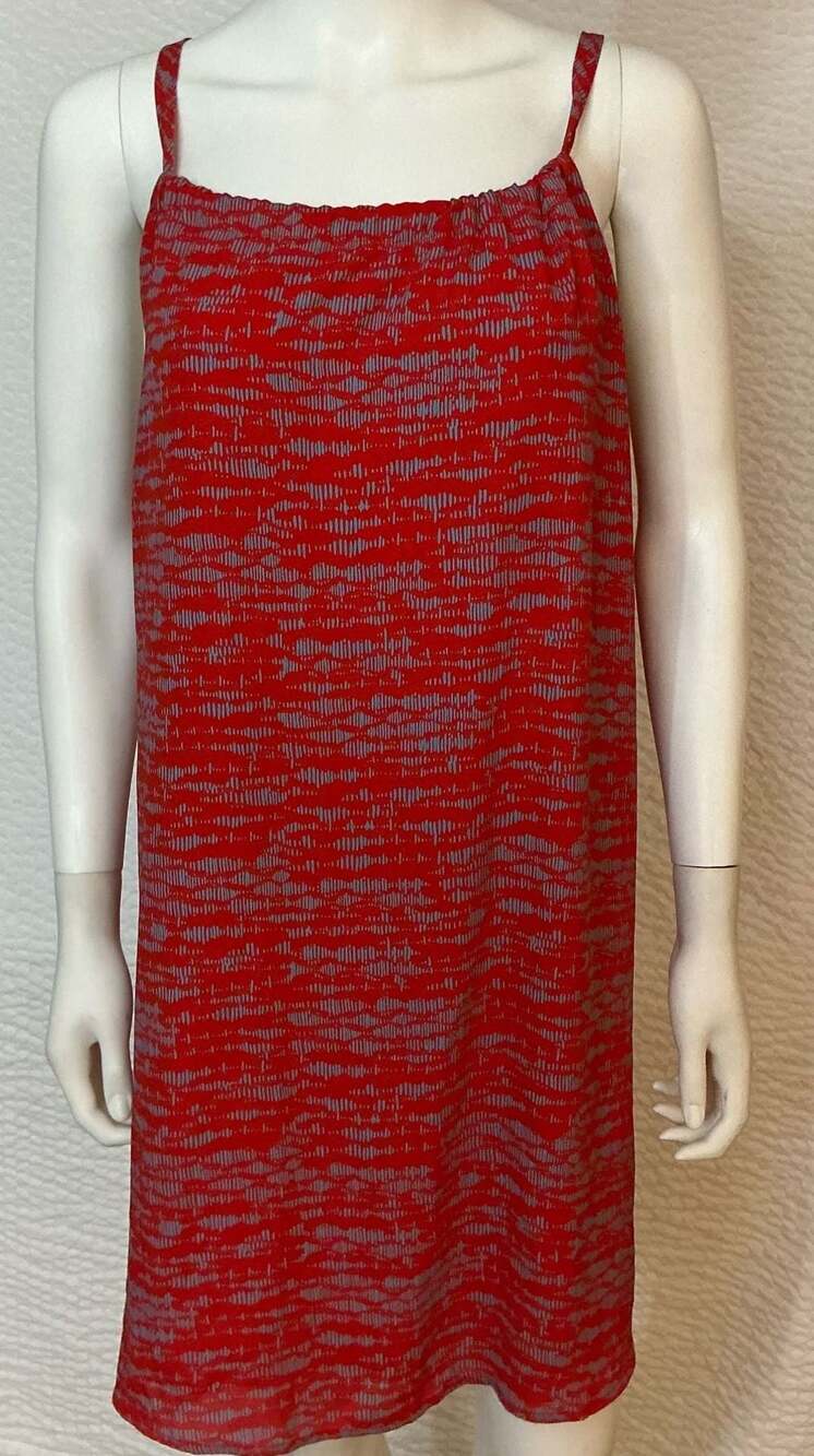 Veronica M Dress Red Patterned Spaghetti Strap Size Large Estimate